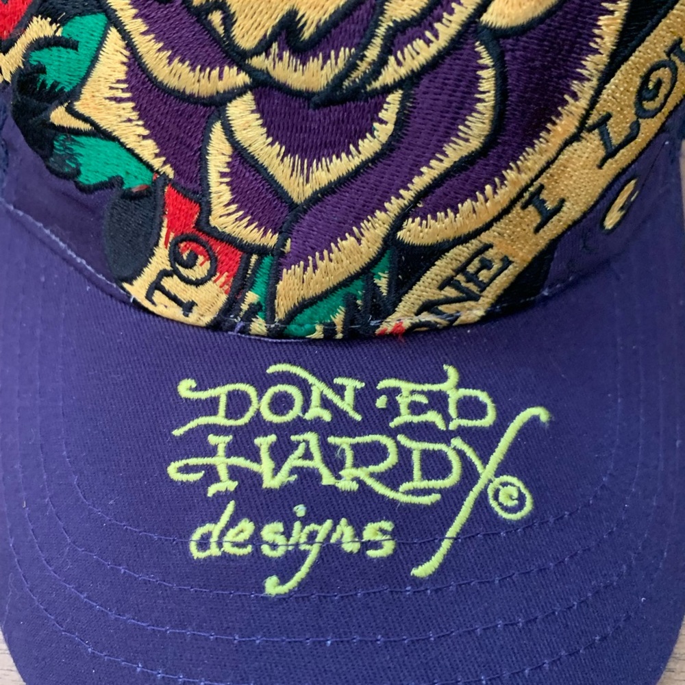 VINTAGE ED HARDY / snap back trucker hat / embroidered rose - Picture 9 of 10